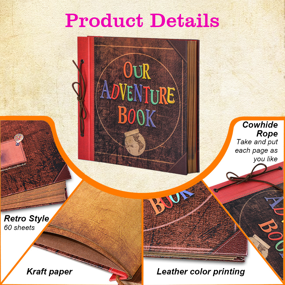 Our Adventure Book with Balloon House, Leather Cover Up Themed Vintage