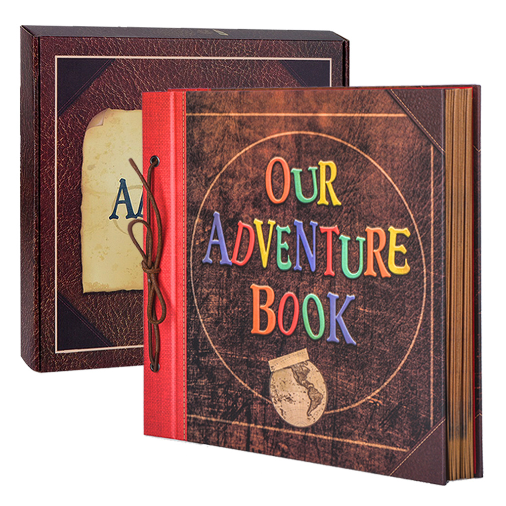  PartyKindom Our Adventure Book Wooden Scrapbook Photo Album Book  for Anniversary, Wedding Gift, Travelling, Box Package, 80 Pages+ 6 Photo  Corner Sticker : Arts, Crafts & Sewing