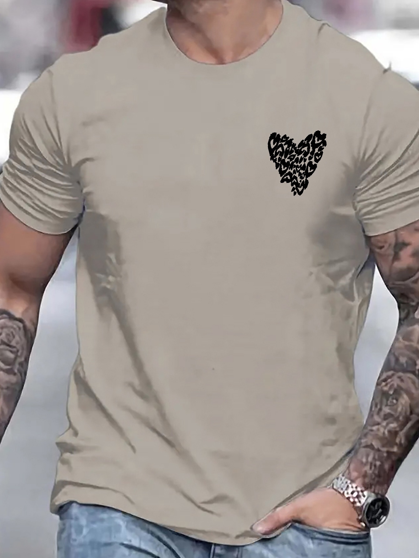 Hearts Print Short Sleeve T shirts Men Plus Size Stretchy - Temu New ...