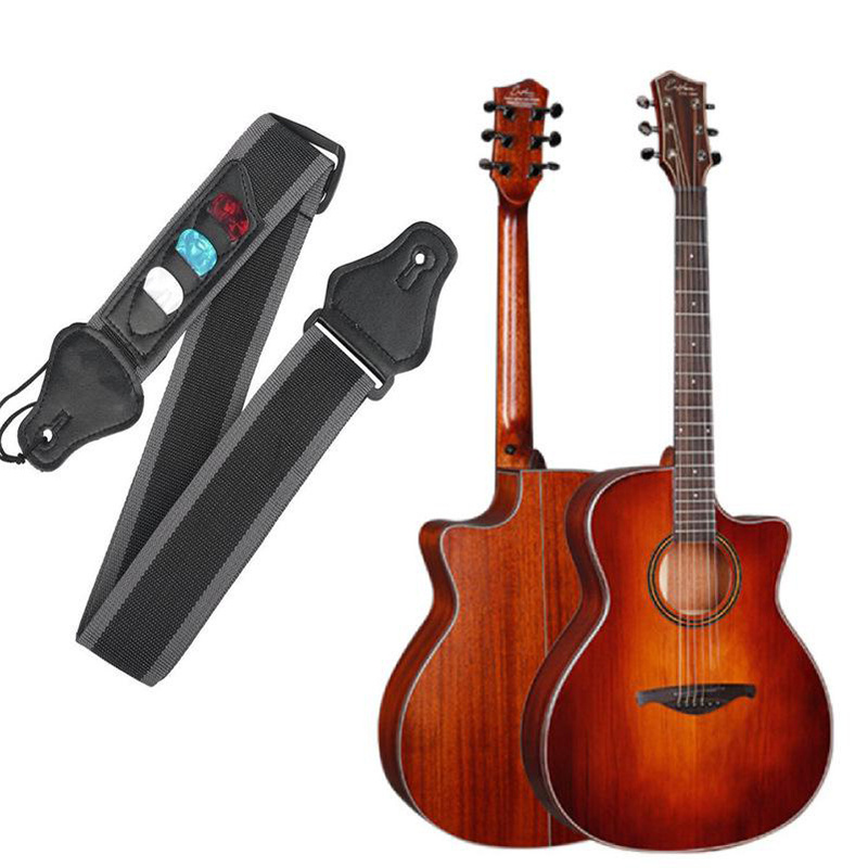 Correa de guitarra, Correa de guitarra ajustable y personalizada con  extremos de cuero, Para guitarras acústicas o bajas eléctricas, SAHARA -   España