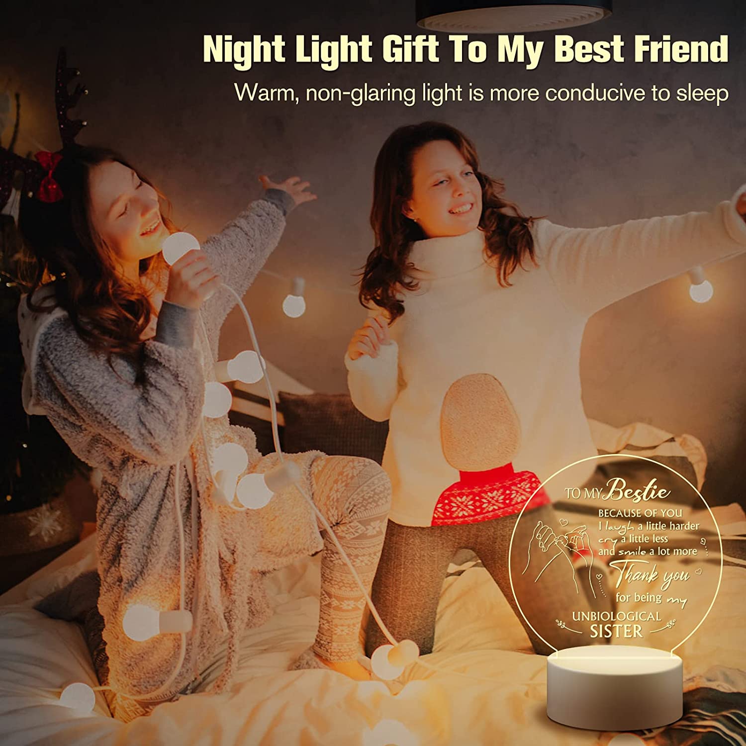Friendship Gifts for Women Friends - Engraved Night Light, Best Friend  Birthday Gifts, Unique Present for BFF, Bestie, Girls, Friends Female on