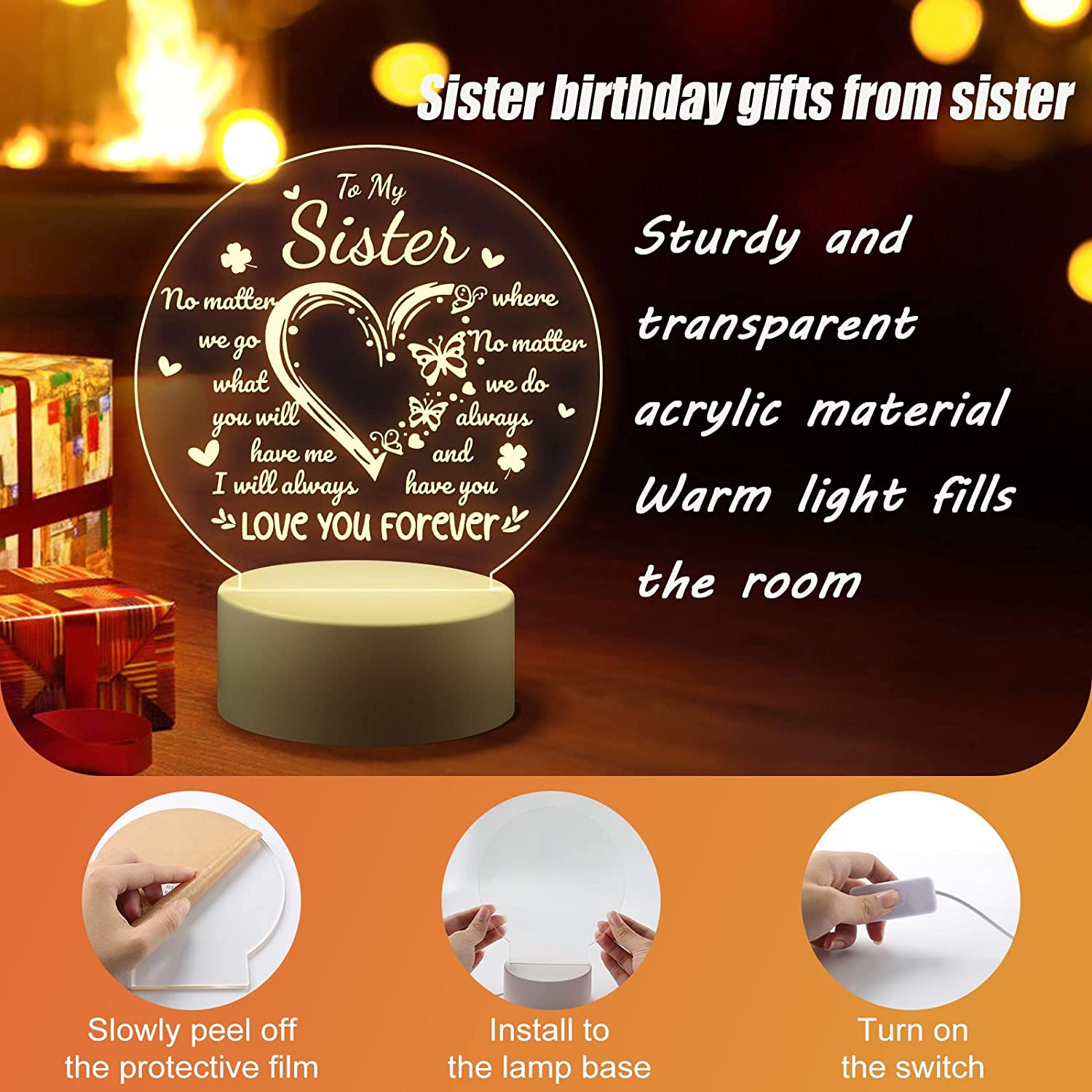 Sister Gifts from Sister, Gifts for Sister Night Light, Birthday Gifts