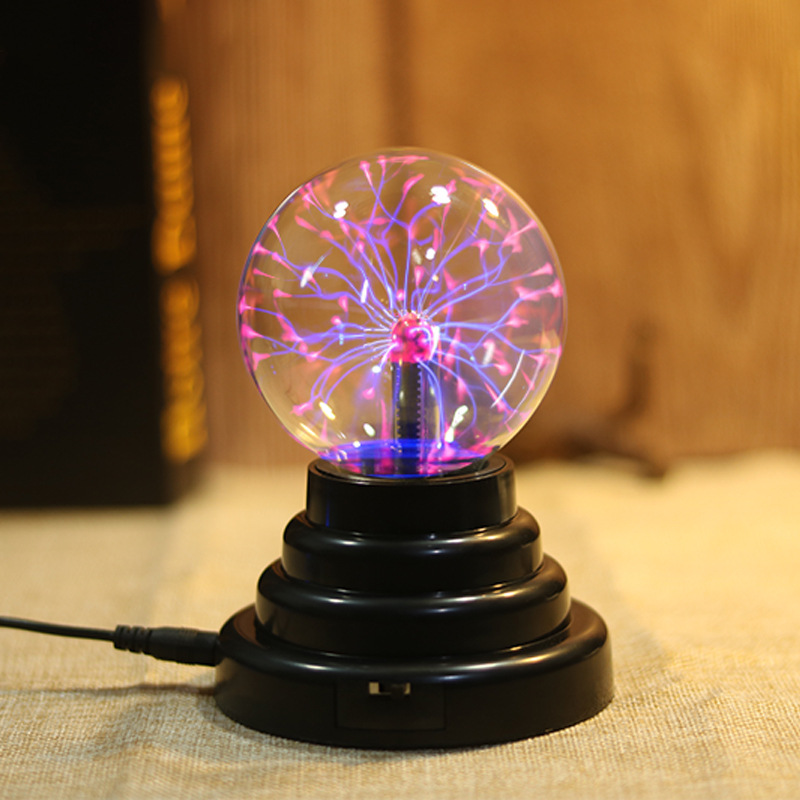 Luz de bola de plasma Lámpara de bola de plasma de vidrio de 4/6 pulgadas  Control de voz Esfera electrostática Luz intermitente USB Bola mágica  Trueno