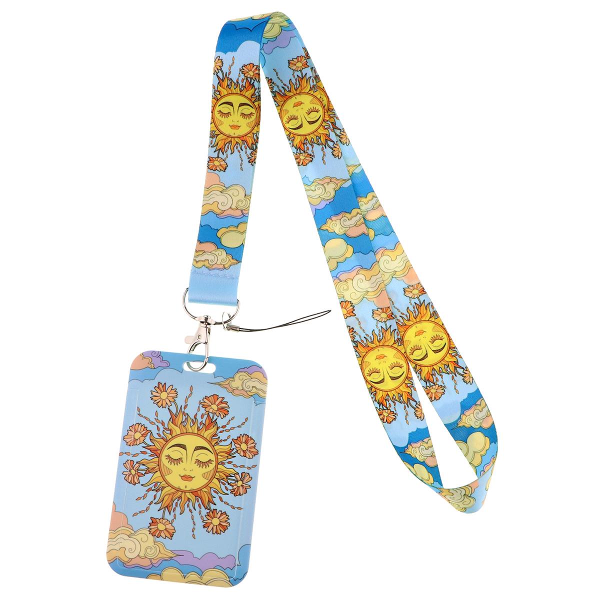 Cartoon Sun Moon Star Printed Neck Strap Lanyards For Keys & Card