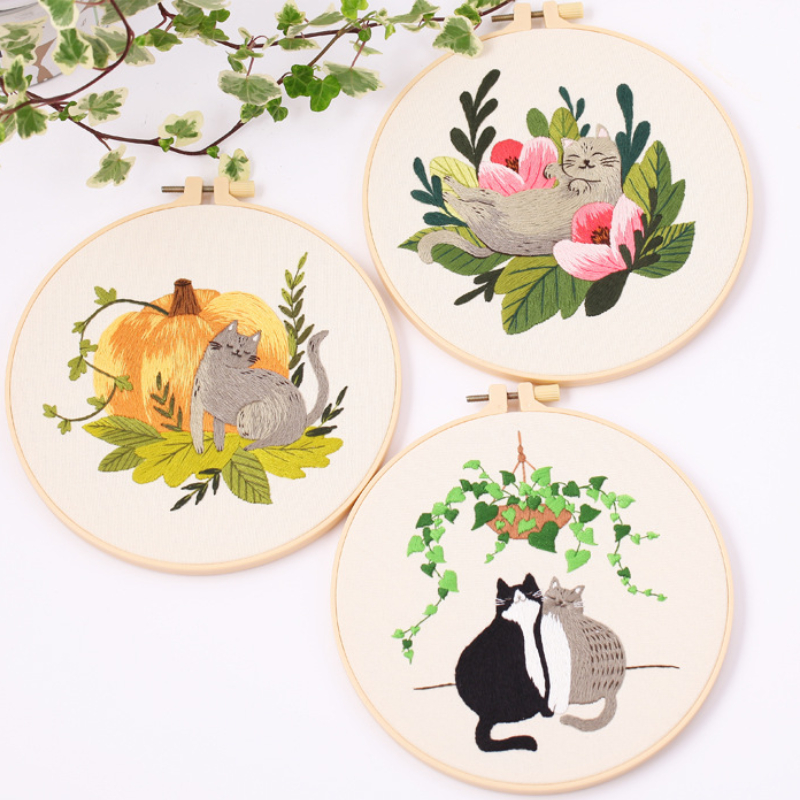 Animal Embroidery Kit For Beginners Cat Adults Cross Stitch - Temu