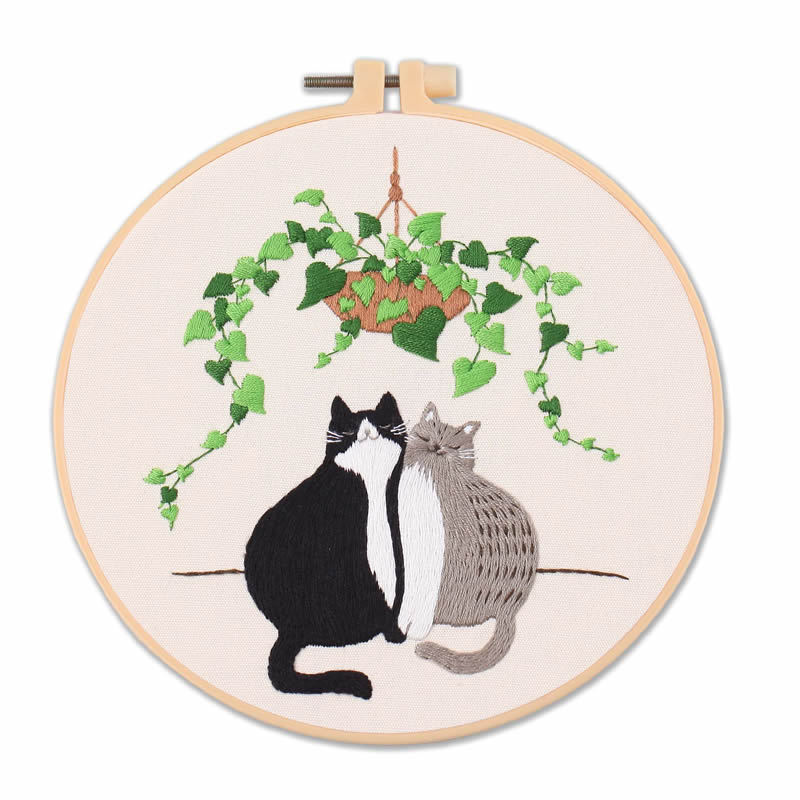 cRAFTILOO learn 30 stitches cat embroidery kit for beginners . beginner  embroidery kit with stamped embroidery patterns.