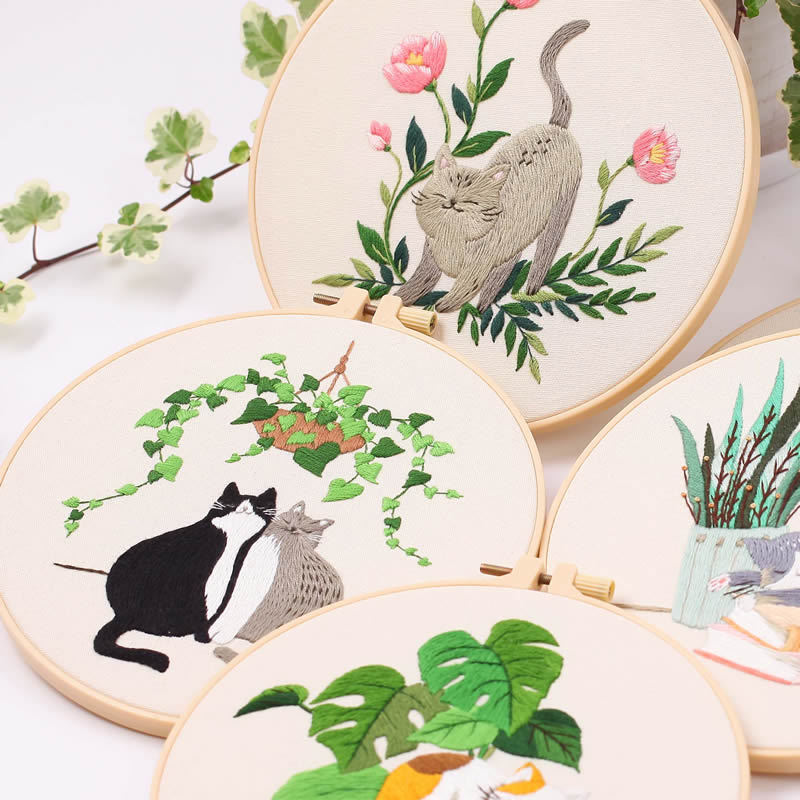 DIY Embroidery Kit Cat Printed Pattern for Beginner Cross Stitch Set