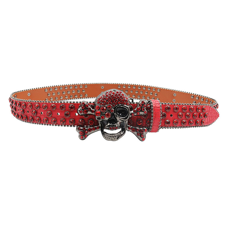 Red Strap With 7 Skulls Red & Black Studded Rhinestone Belt  Rhinestone  belt, Rhinestone belt buckle, Leather belts men