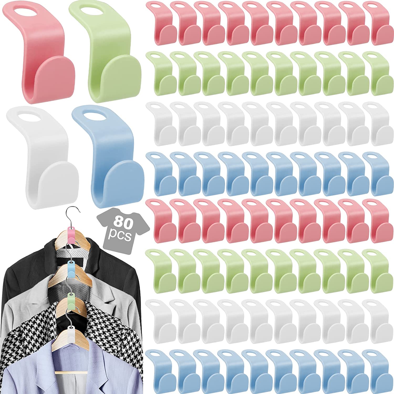 4 Color Hangers Hooks 200pcs Closet Organizer Space-Saving Stackable Hangers for Closet