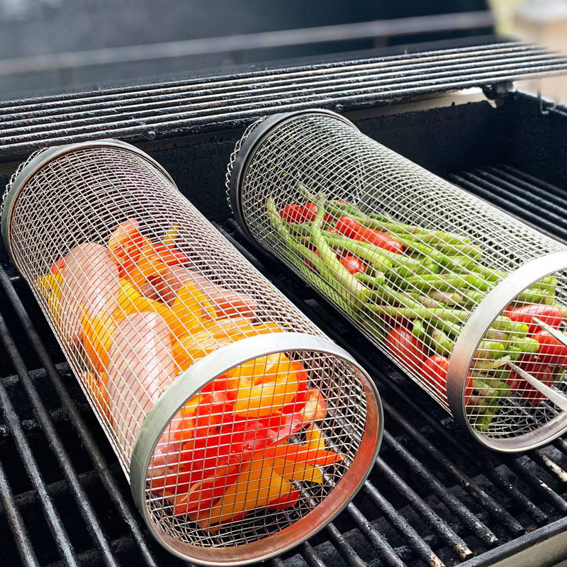 Bbq Net Tube Stainless Steel Grill Basket Barbecue Bag Fish - Temu