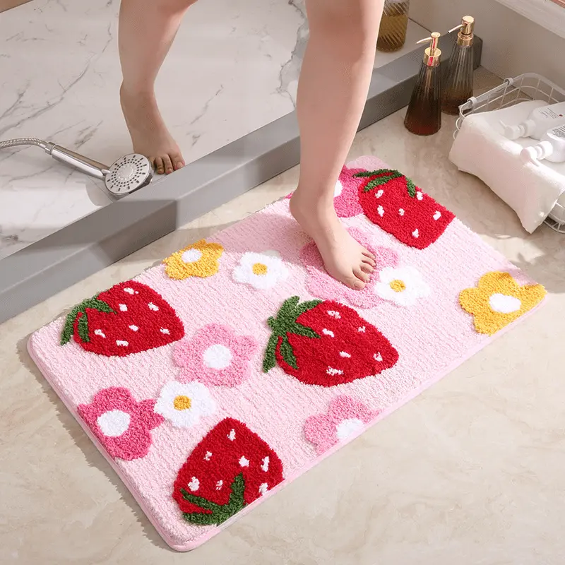 Cute Strawberry Flower Pattern Bath Rug, Soft Non-slip Bath Mat, Absorbent  Entry Door Mat Shower Carpet For Home Bathroom, Bathroom Accessories,  Teenager Gift - Temu