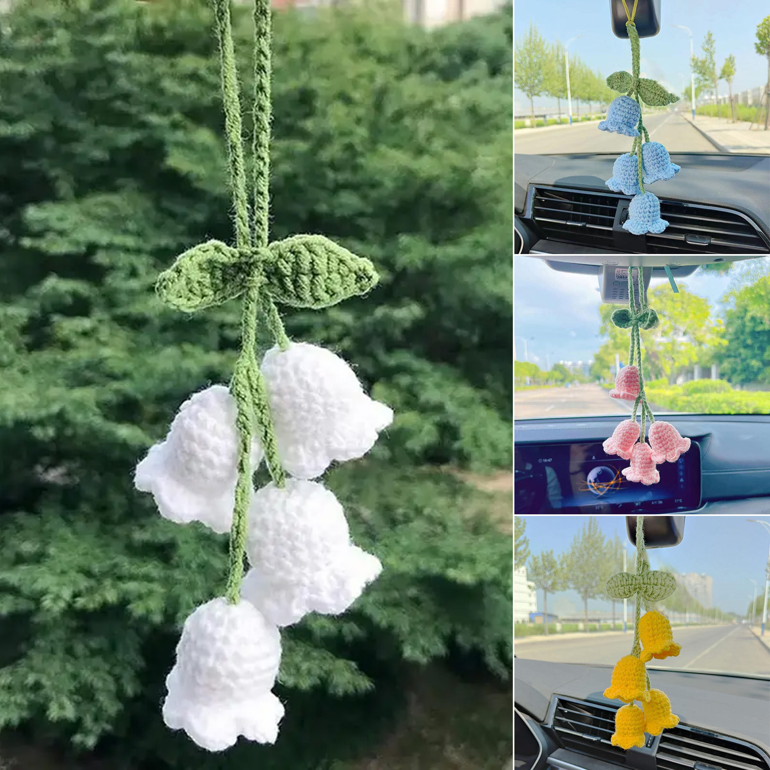 Bellflower Hand Knitted Car Pendant Car Mirror Hanging - Temu