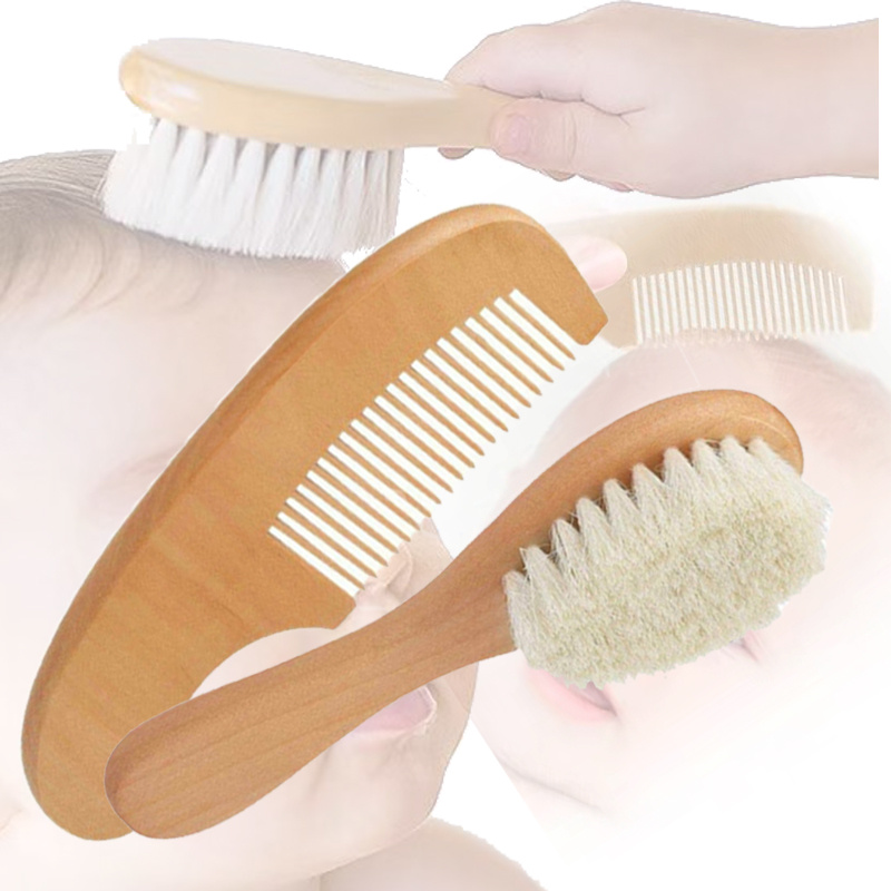 Pure Natural Wool Baby Wooden Brush Infant Comb Head Massager wool