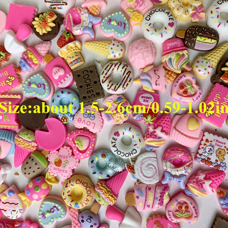 120pcs Slime Charms Resin Fake Candy Charms Kawaii Cute Set Mixed Assorted  Sweets Flatback Slime Beads Making