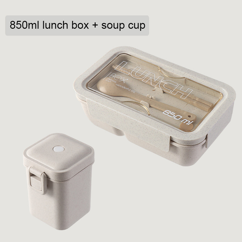 850/1100Ml Wheat Straw Lunch Box with Spoon Chopsticks Microwave