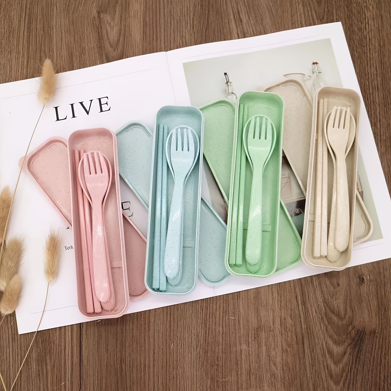 4pcs/Set Dinnerware Sets Creative With Case Plastic Knife Fork Spoon  Chopsticks Sets Travel Cutlery for