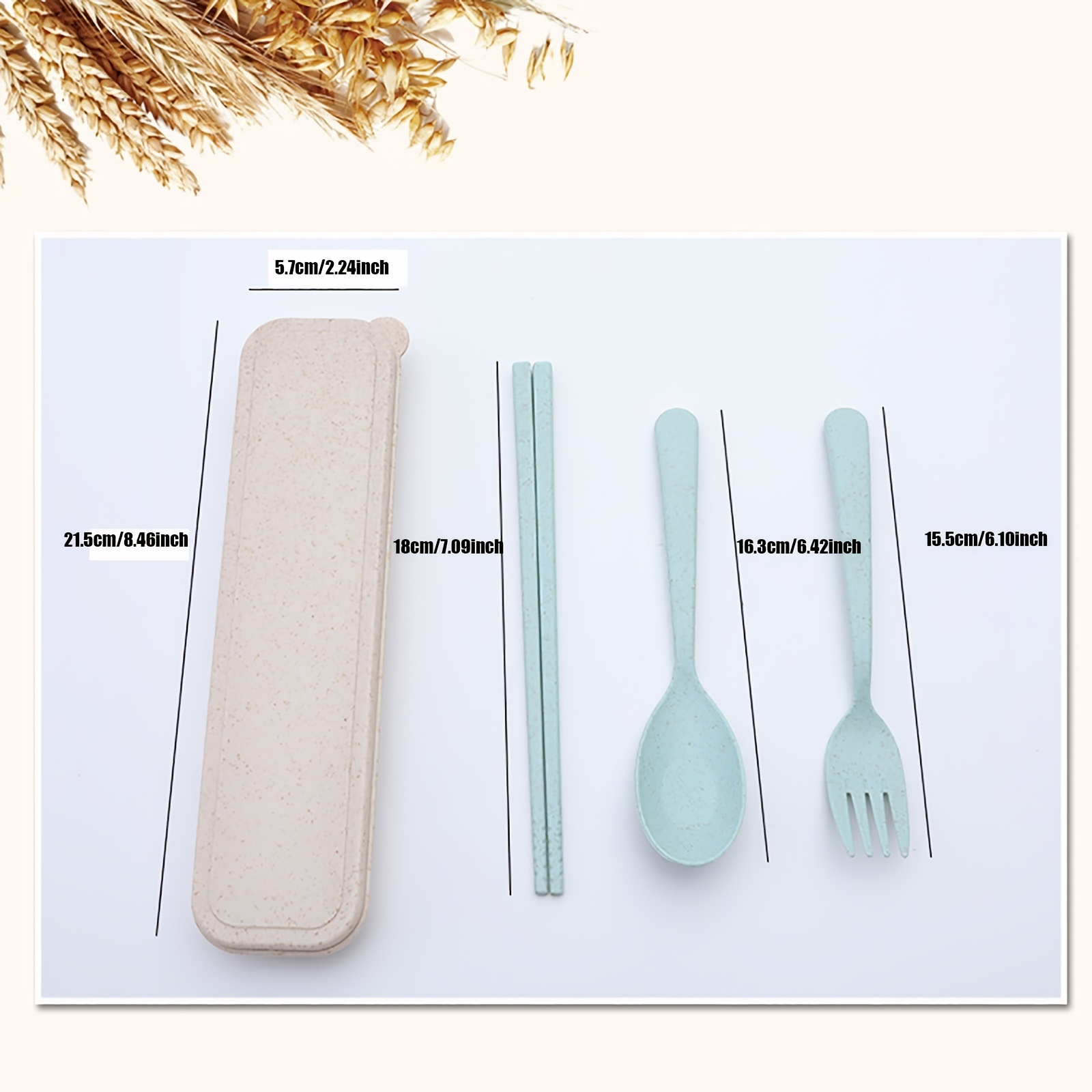 Reusable Travel Utensils Set with Case, 2 Sets Wheat Straw