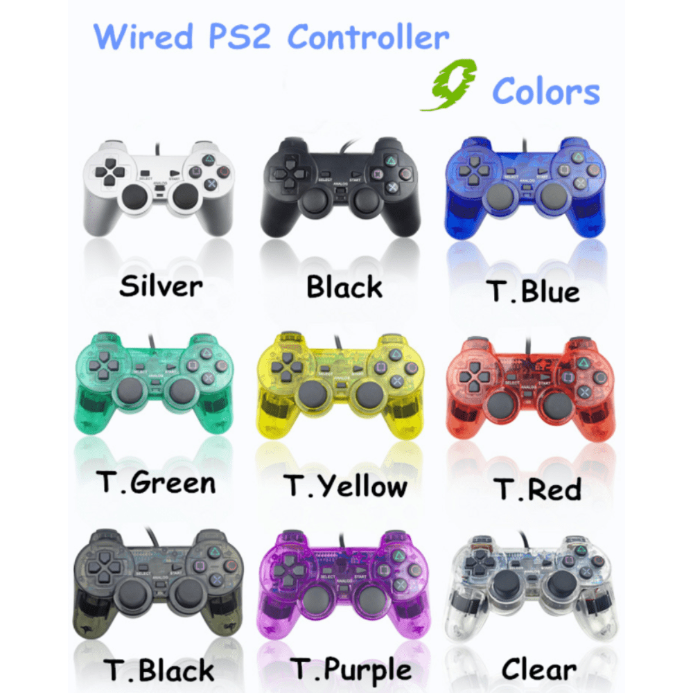 Wired Controller for PS2 - Transparent Blue, Red, Green, Purple and Black