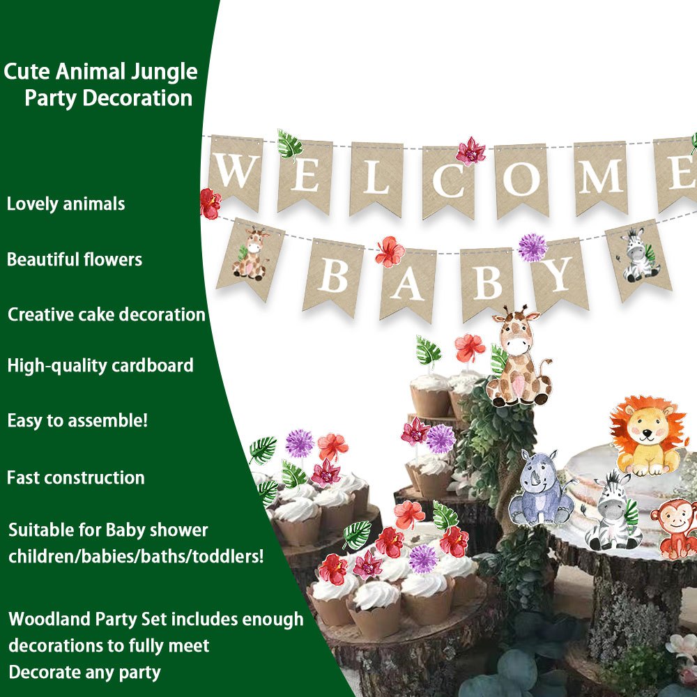 1pc, Welcome Baby Shower Party Decor Supply For Boy Girl Gender Disclosure  Baptism Woodland Forest Animal Birthday Party Kit With Rustic Creature Pape