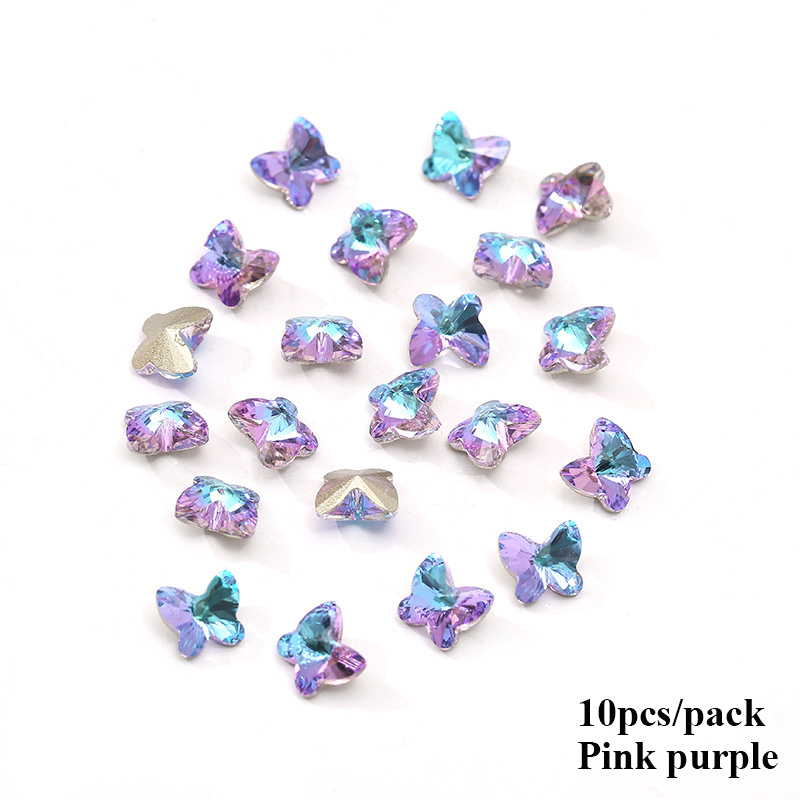 10PCS/Pack Pointed Bottom Nail Rhinestones Heart Purple Crystal