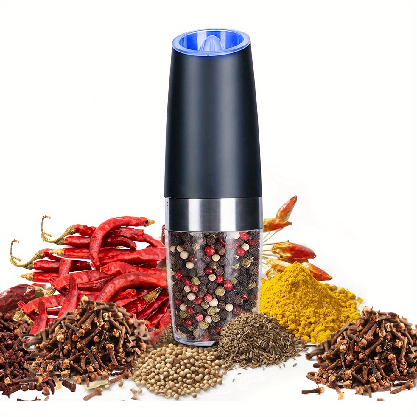 1pc Gravity Electric Pepper And Salt Grinder, Adjustable Coarseness, Battery  Powered, With Led Light, One-hand Automatic Operation, Stainless Steel  Black