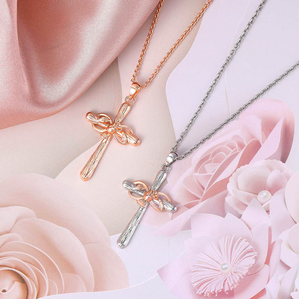 Womens rose deals gold cross necklace