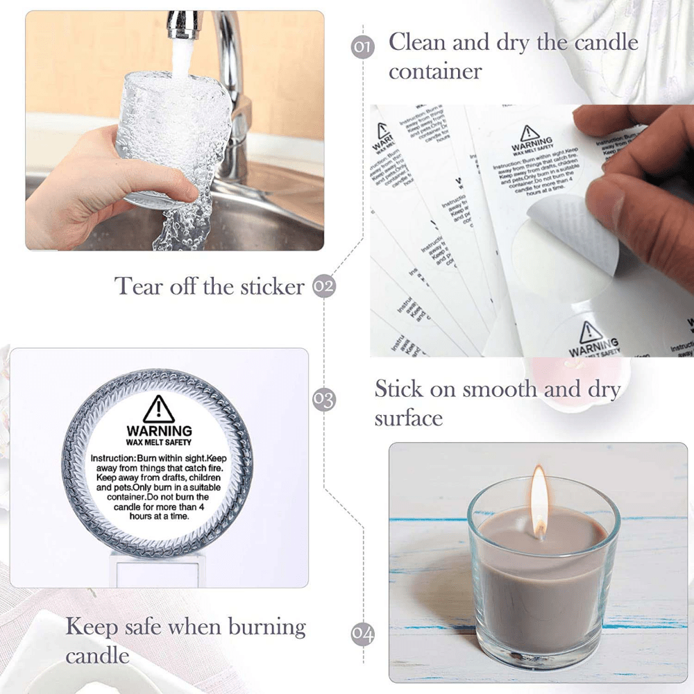 Candle Warning Labels，2 Round Label - Candle Jar Container Stickers 504  Pcs Per Roll Waterproof Candle Safety Labels Sticker Decal for Candle