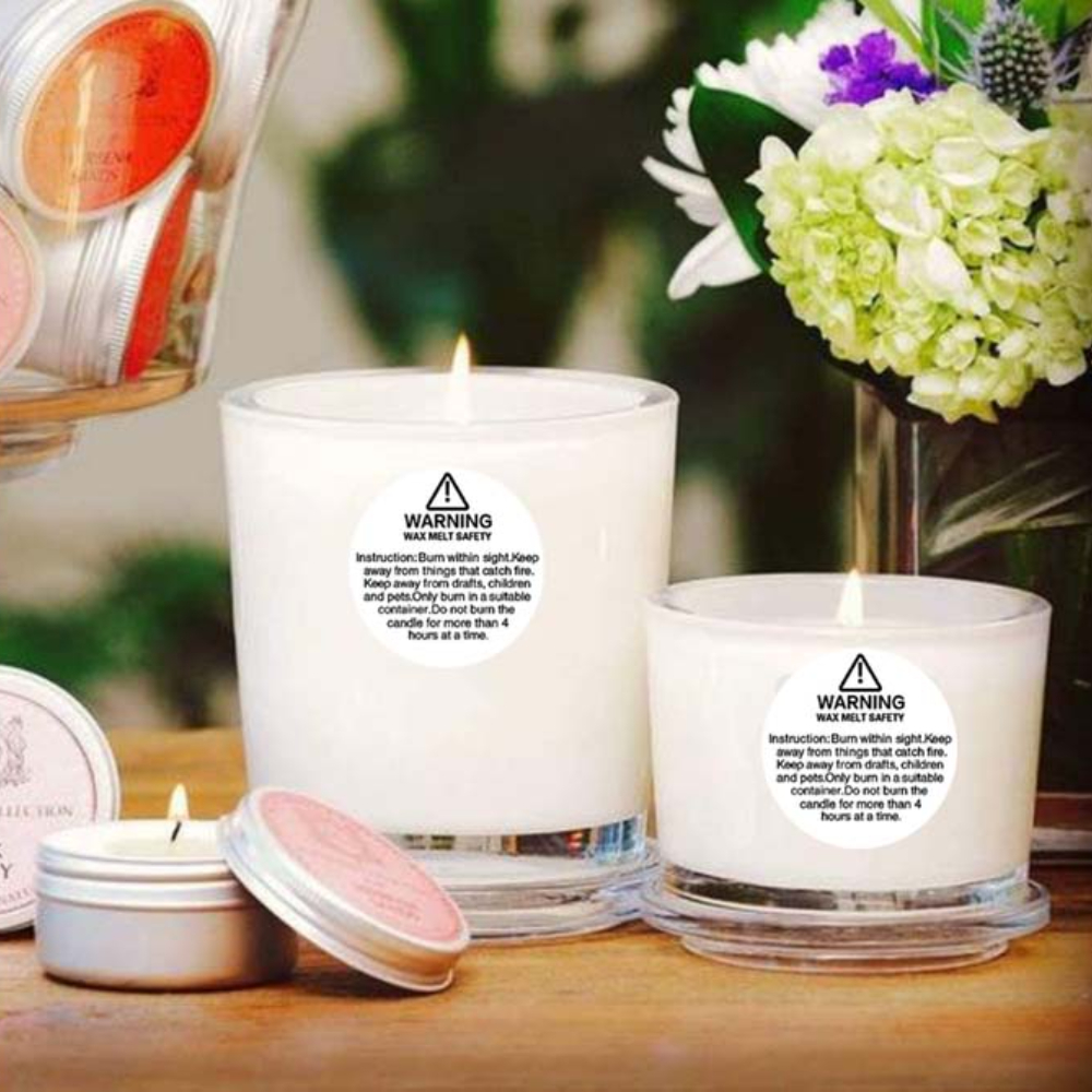 500x Candle Warning Labels Stickers, 1.5 inch Round Candle Jar Container Warning  Labels for Soy , Candle Labels Sticker for Candle Making 