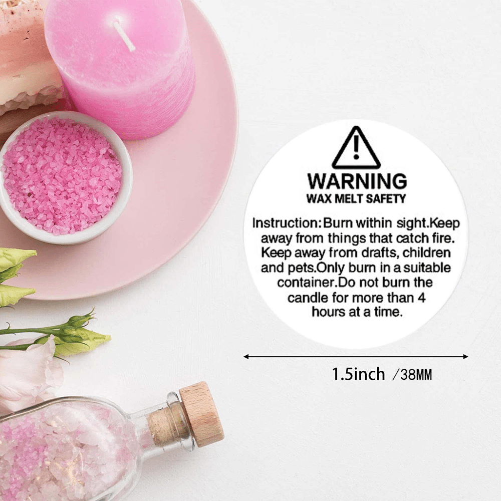 100 Round Warning Labels for Container Candles or Wax Melts