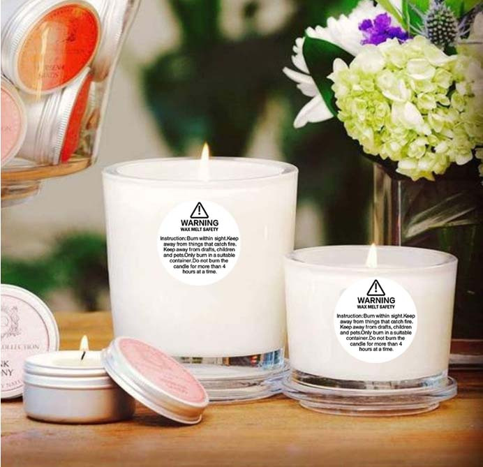 2 Rolls Self-adhesive Candle Warning Stickers Label Candle Jar Safety Decals  