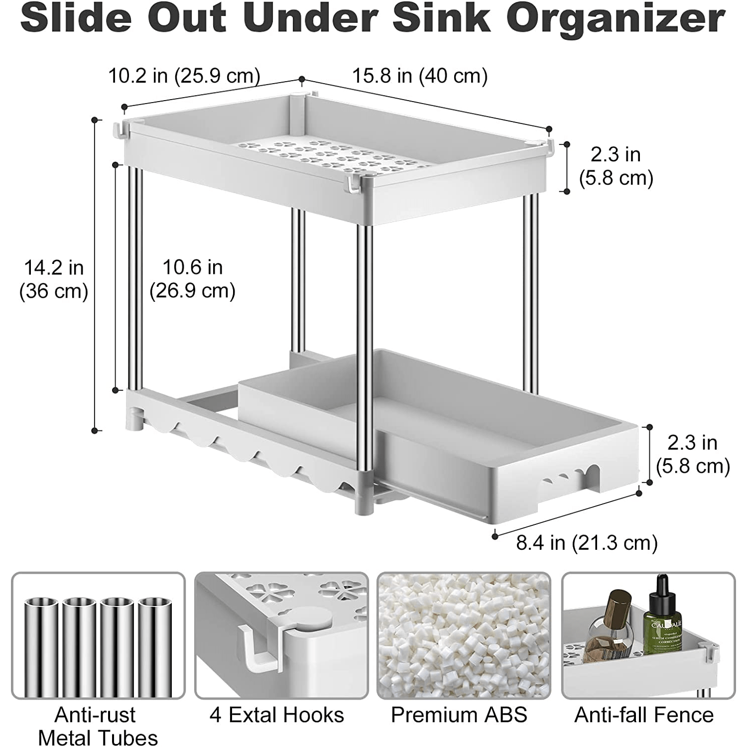 2 Packs Large Capacity Under Sink Organizers And Storage, Slide