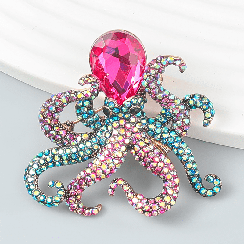 Purple Crystal Rhinestone Jewel Chic Octopus Pin Brooch