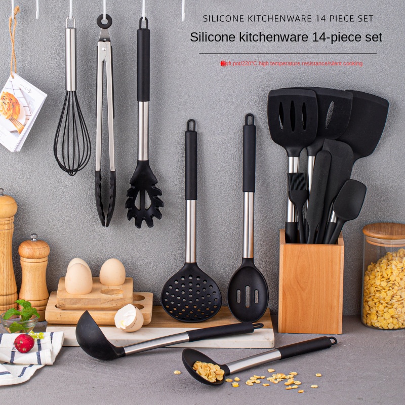 Kitchen Utensils Set Rotated Holder Kitchen Slotted Spatula Cooking Gadget  Large Spoon Cooking Utensils Set with