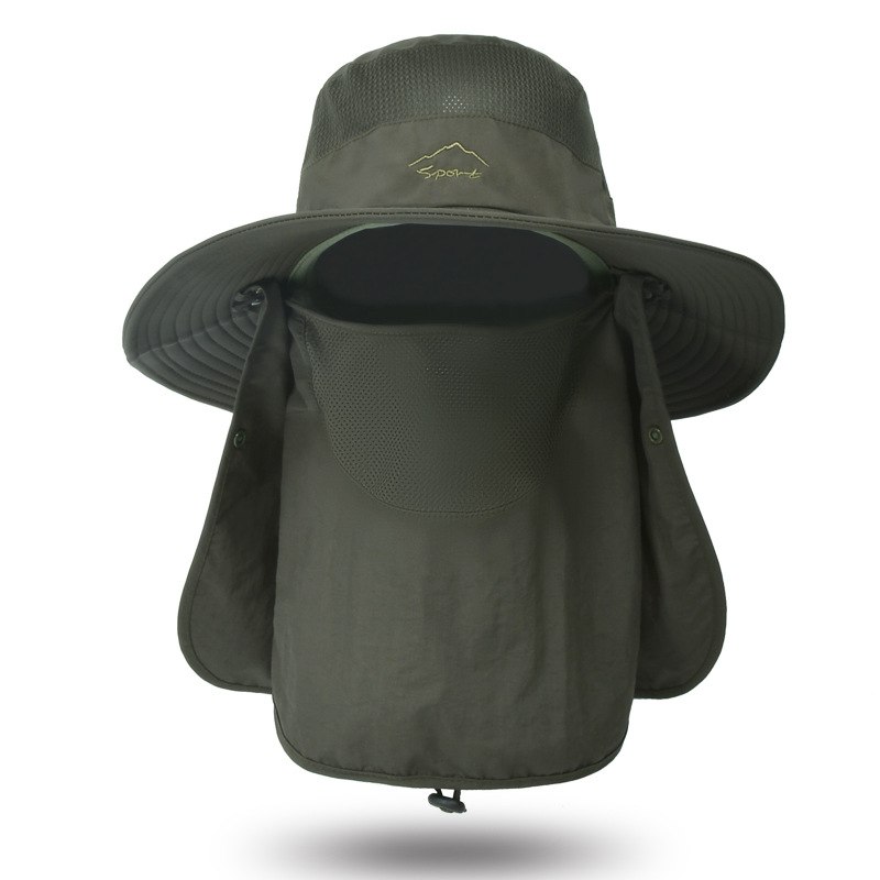 1pc Men's Large Brim Waterproof Fishing Hat With Detachable Face Mask Sun  Protection Bucket Hat
