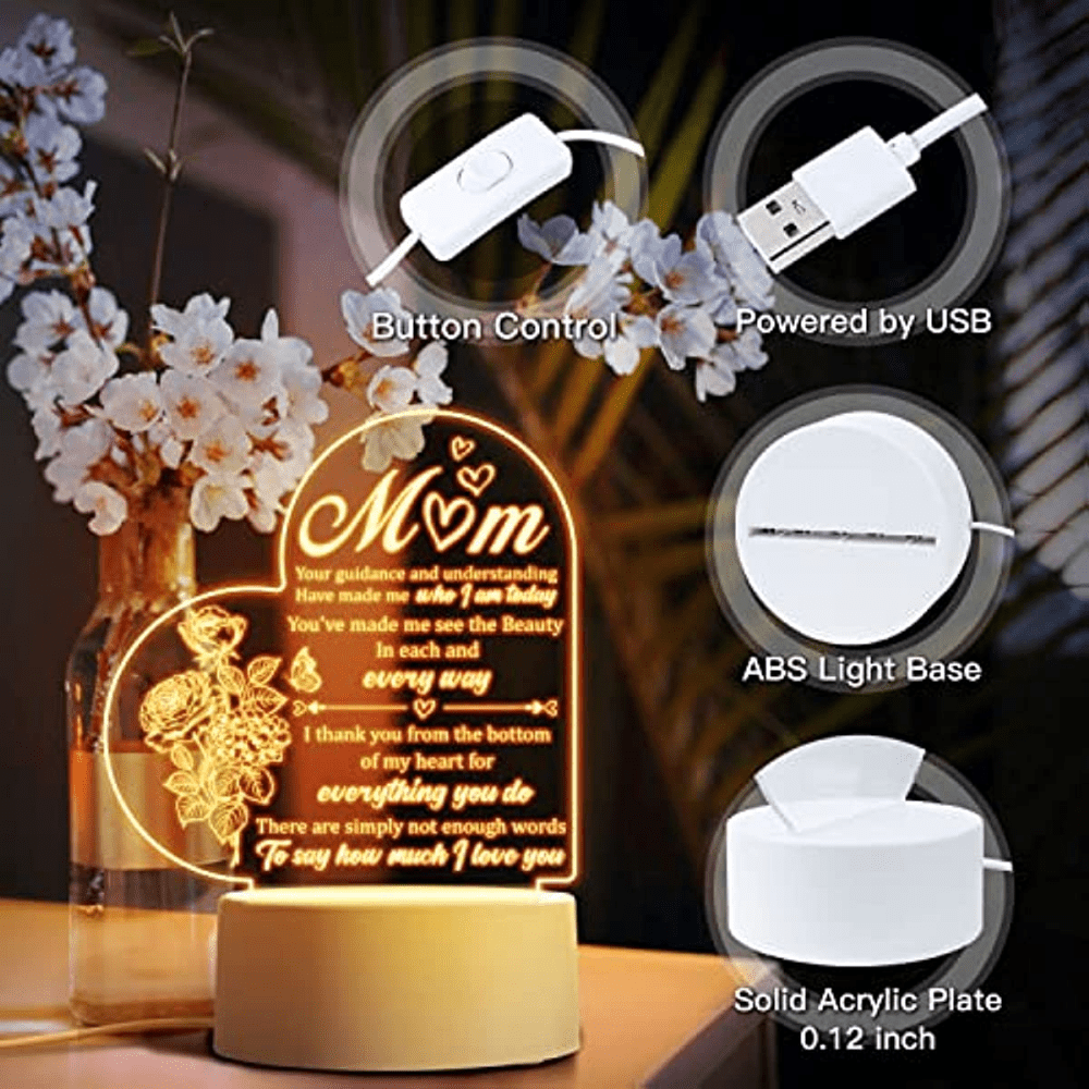 Mothers Day Gifts From Daughter Son To Mom Gifts Mother Day Gifts For Mom  Birthday Gifts Ideas, Mom Personalized Night Light Gifts With Grateful  Sayings Best Mom Gifts From Daughter Son 