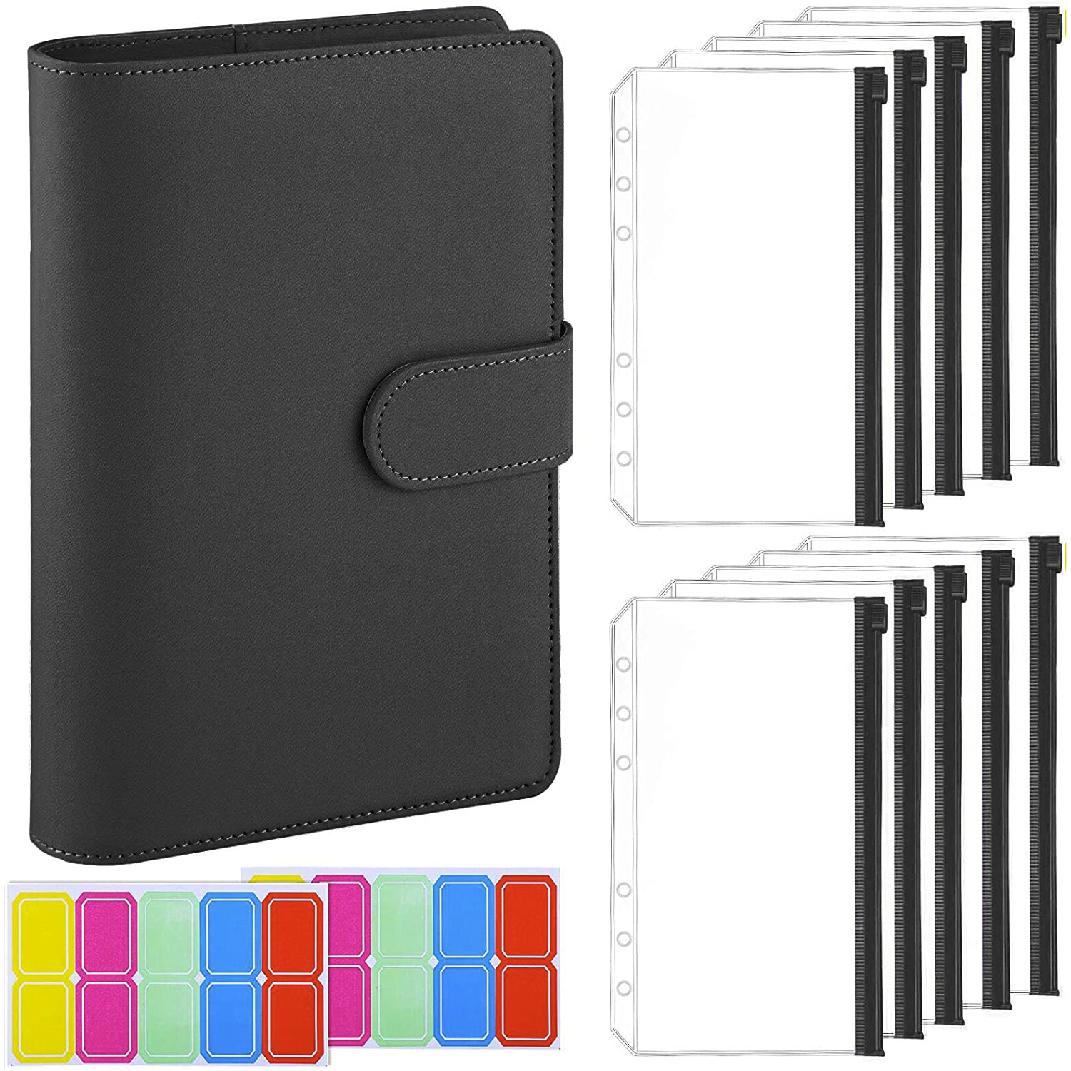 PU Leather Notebook A6 Ring Binder Budget Planner Organizer Cover Pockets  Labels