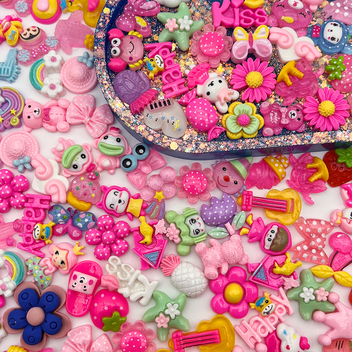 Smiley Beads Emoji Flower Pink Purple Beads for Jewelry Making 20 pcs Mix 