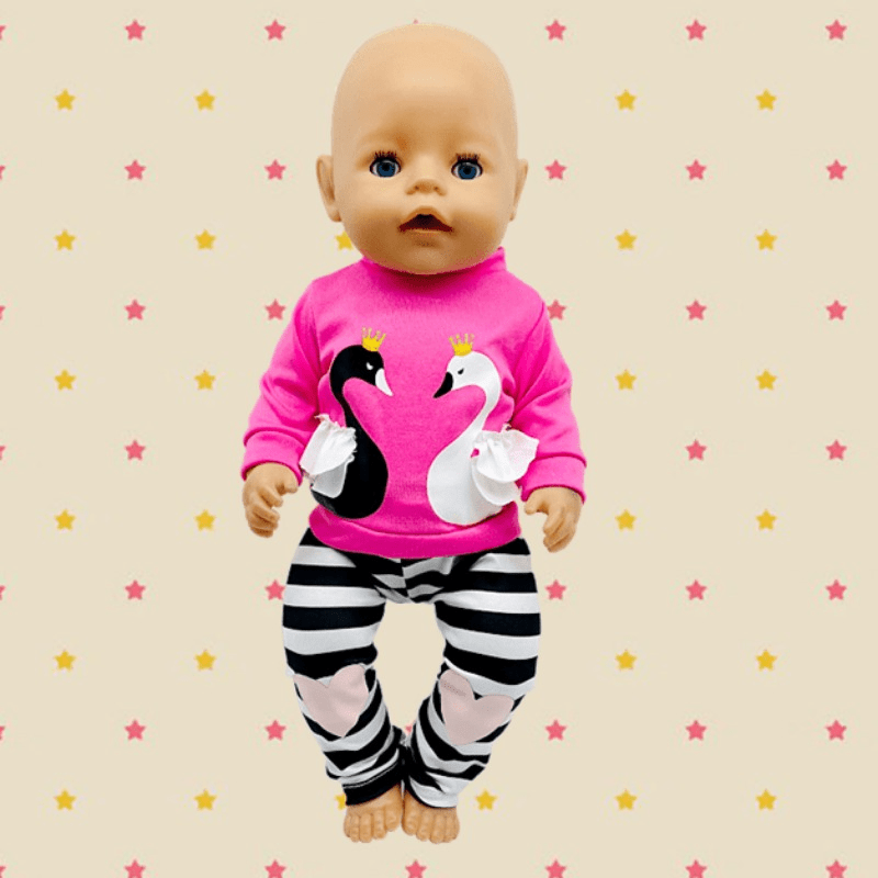 

Doll Clothes Accessories, Handmade Swan Pattern Tops And Stripe Trousers Suit Dolls Clothes Outfits Fit For 18 Inch Girl Dolls 43cm Baby Dolls, Bitty 15 Inch Baby Doll (not Included Doll)