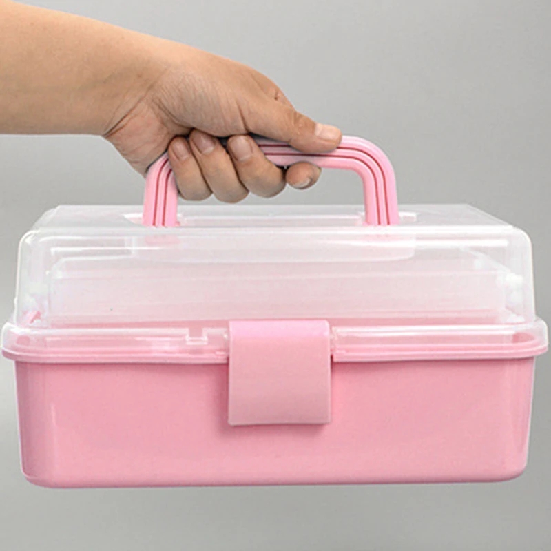 3-Layers Plastic Portable Storage Box with Tray, Craft Supply Box with  Handle, Arts and Crafts Case, Sewing Supplies Organizer, Multifunctional
