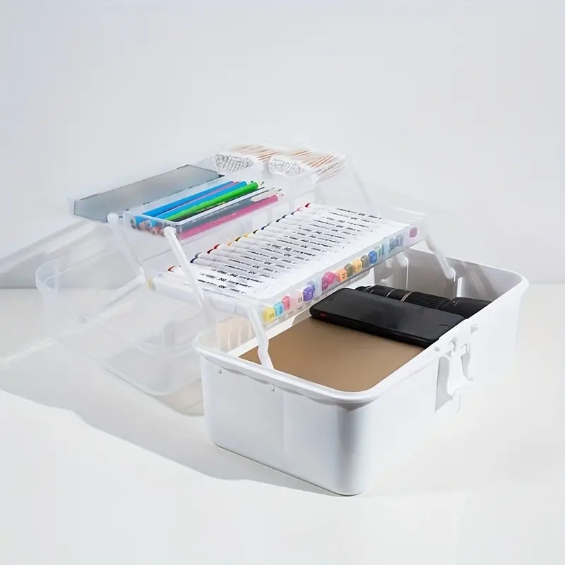 Organisateur de boîte de rangement polyvalent à trois couches Boîte à  outils pliante / étui d'art et d'artisanat / boîte d'organisateur de  fournitures de couture avec 2 plateaux (rose)