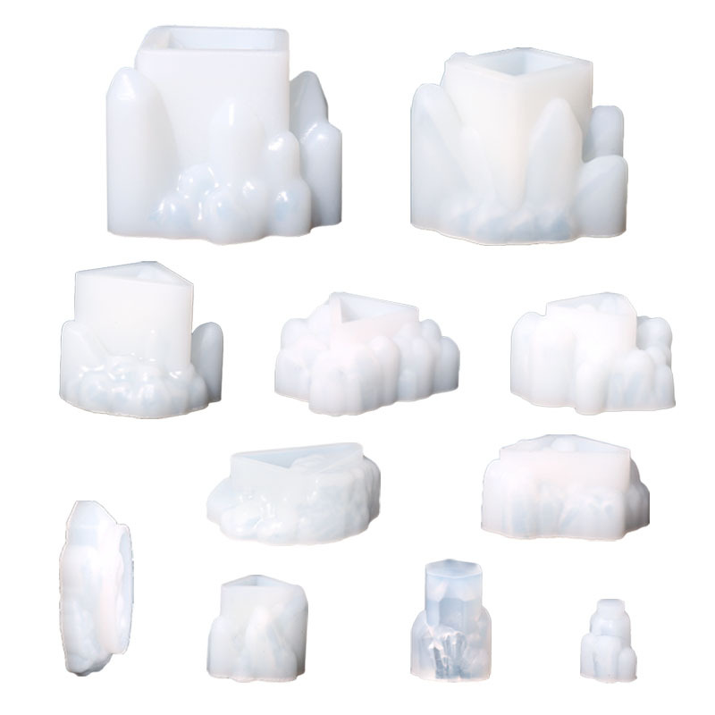 11pcs Artistic Crystal Cluster Silicone Resin Mold Growing Crystal Quartz Rock Epoxy Silicone Casting Molds For Druzy Isomalt Gems Polymer Clay Fondan