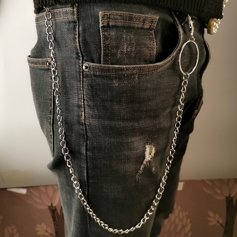 Silver Grey Trousers, Pants 1pc Jeans, Men's Pant Chain Punk Waist Color Key Chain Keyring Accessories for Men Jeans Metal Wallet,Temu