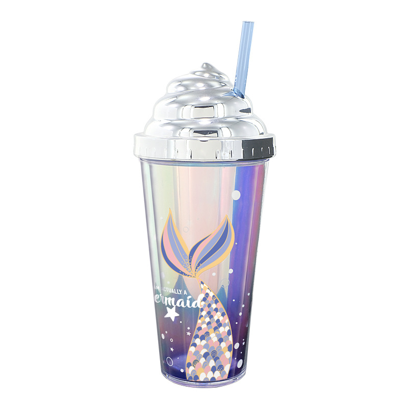 Portable Double Layer Mermaid Straw Cup - Perfect For Summer Outdoors,  Camping & Gifts! - Temu