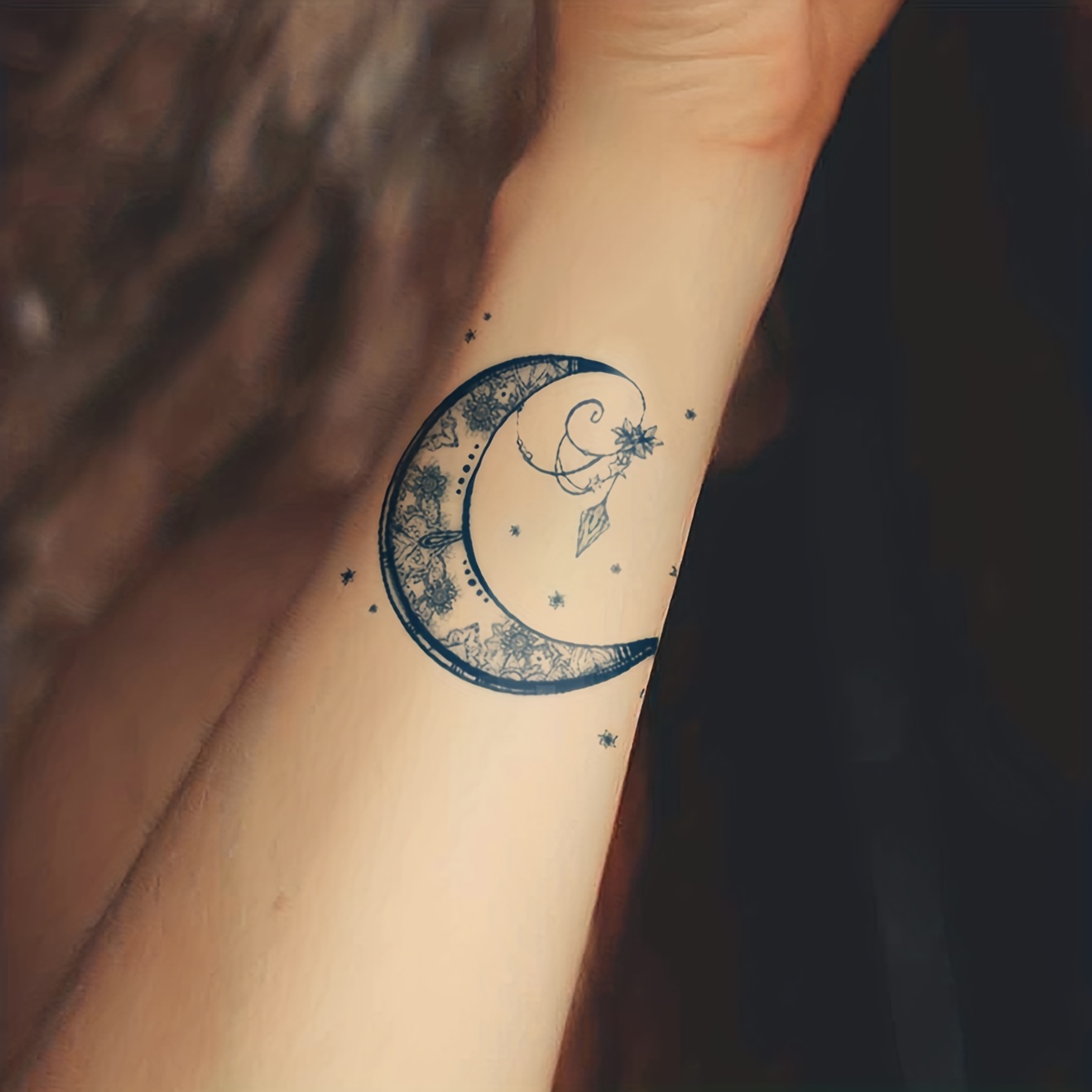 White Ink Moon and Crystal Temporary Tattoo Set / Illustrated Moon Star and  Crystal Tattoo