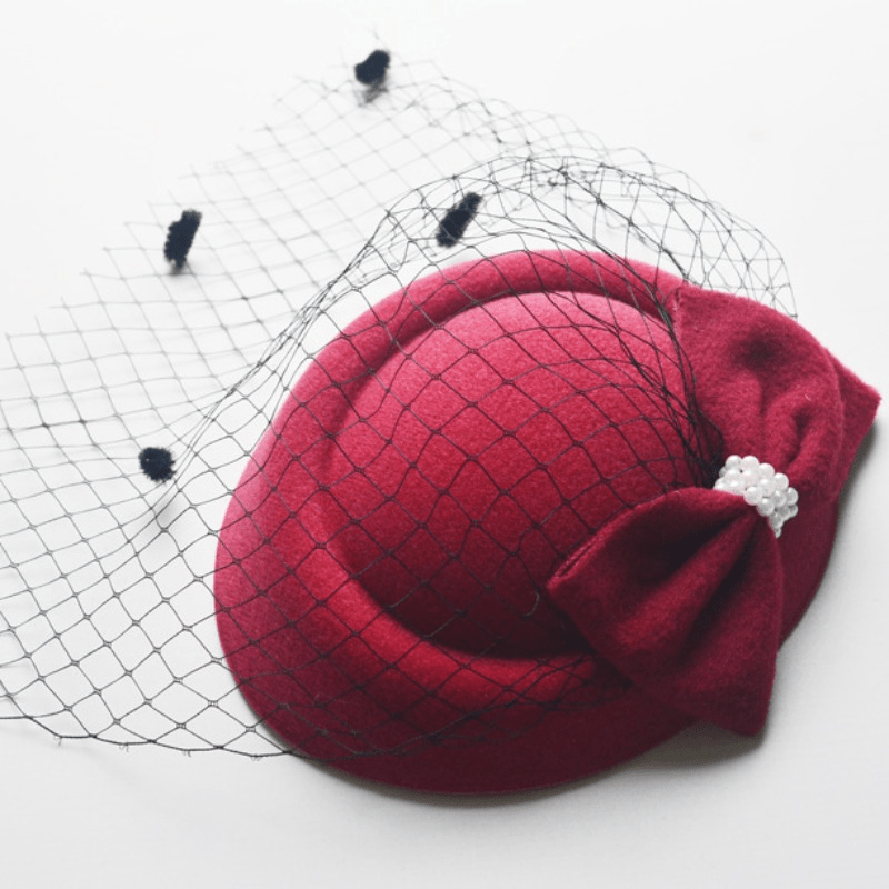 Faux Pearl Mesh Head Piece Hat with Bow Hair Accessories