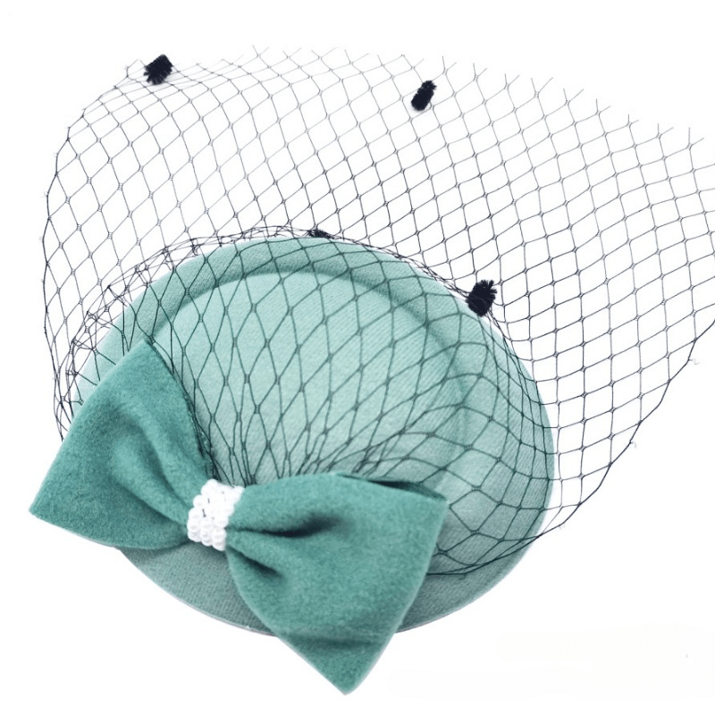 Faux Pearl Mesh Head Piece Hat with Bow Hair Accessories