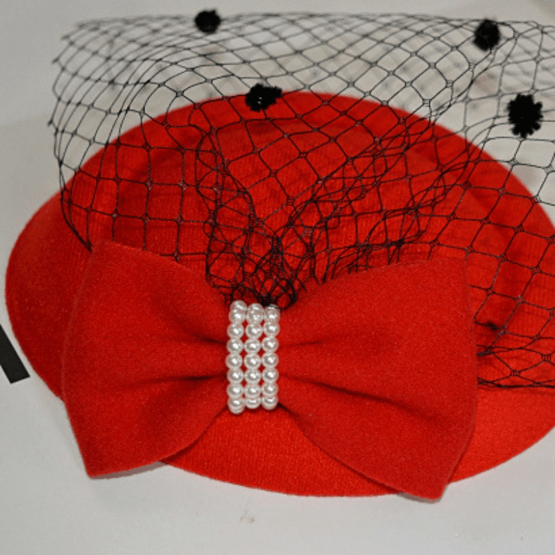 Faux Pearl Mesh Head Piece Hat with Bow Hair Accessories