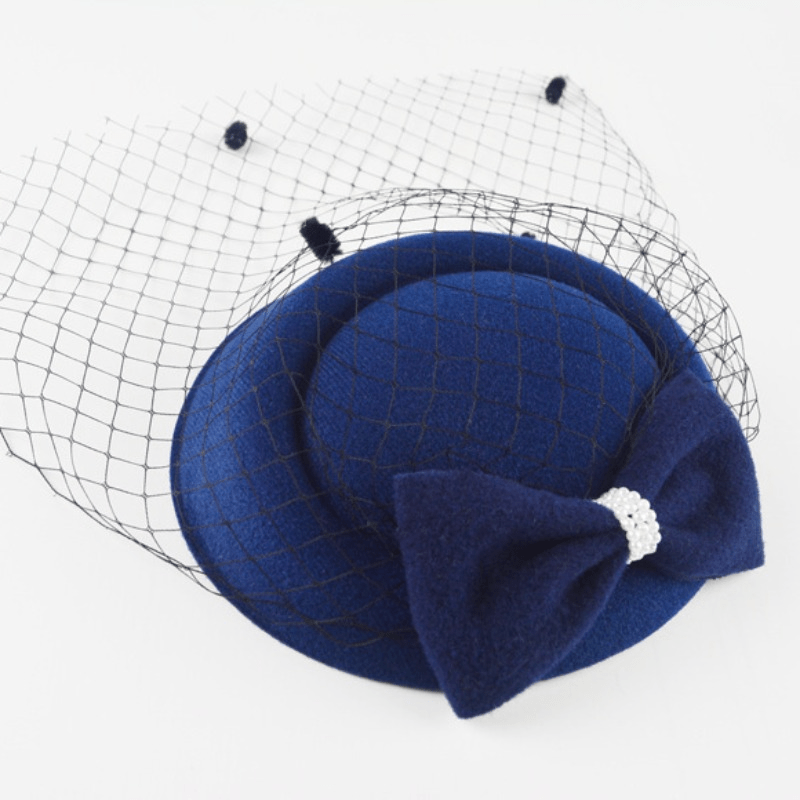 Faux Pearl Mesh Head Piece Hat with Bow Hair Accessories