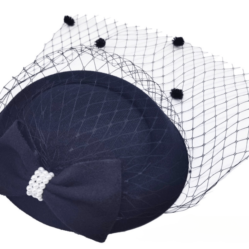 Faux Pearl Mesh Head Piece Hat with Bow Hair Accessories