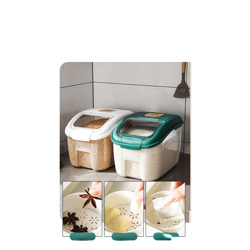 1pc Kitchen Rice Storage Box (10kg/5kg) With Airtight Sealed Lid -thickened Plastic  Container For Rice & Grains -available In Transparent (10kg/5kg) And Mint  Green (10kg/5kg)